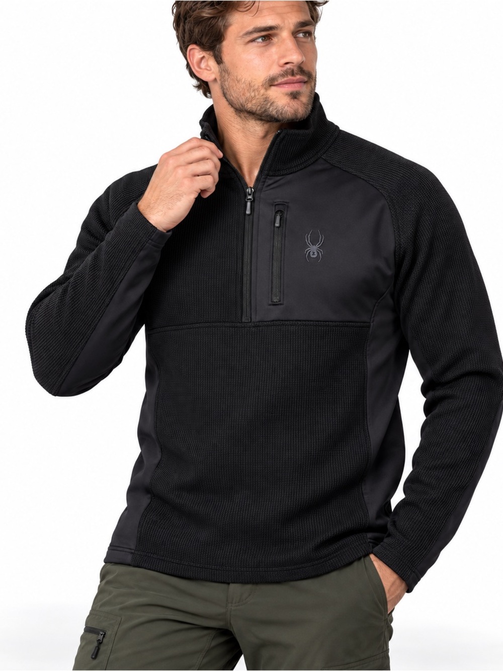 Spyder Gait Black Waffle Knit Half Zip Fleece Pullover Jacket Ski Gorpcore M